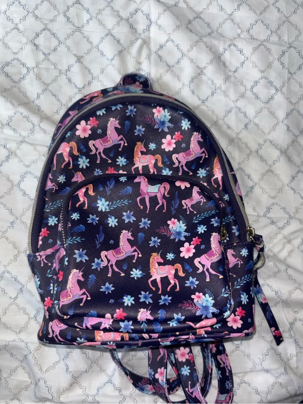 Navy Kids Unicorn Print Mini Backpack